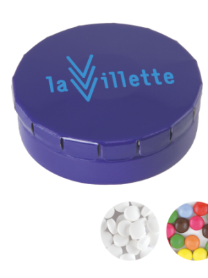 Round Click Tin (Ø 45 mm) standardly filled with DutchDex dextrose mints (MADE IN HOLLAND). Optionally filled with various European fillings. - Image 1
